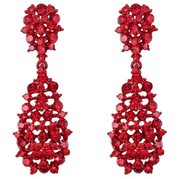Red with Ruby Red Austrian Crystal Hollow Teardrop Chandelier Post Earrings - Picture 1 of 5